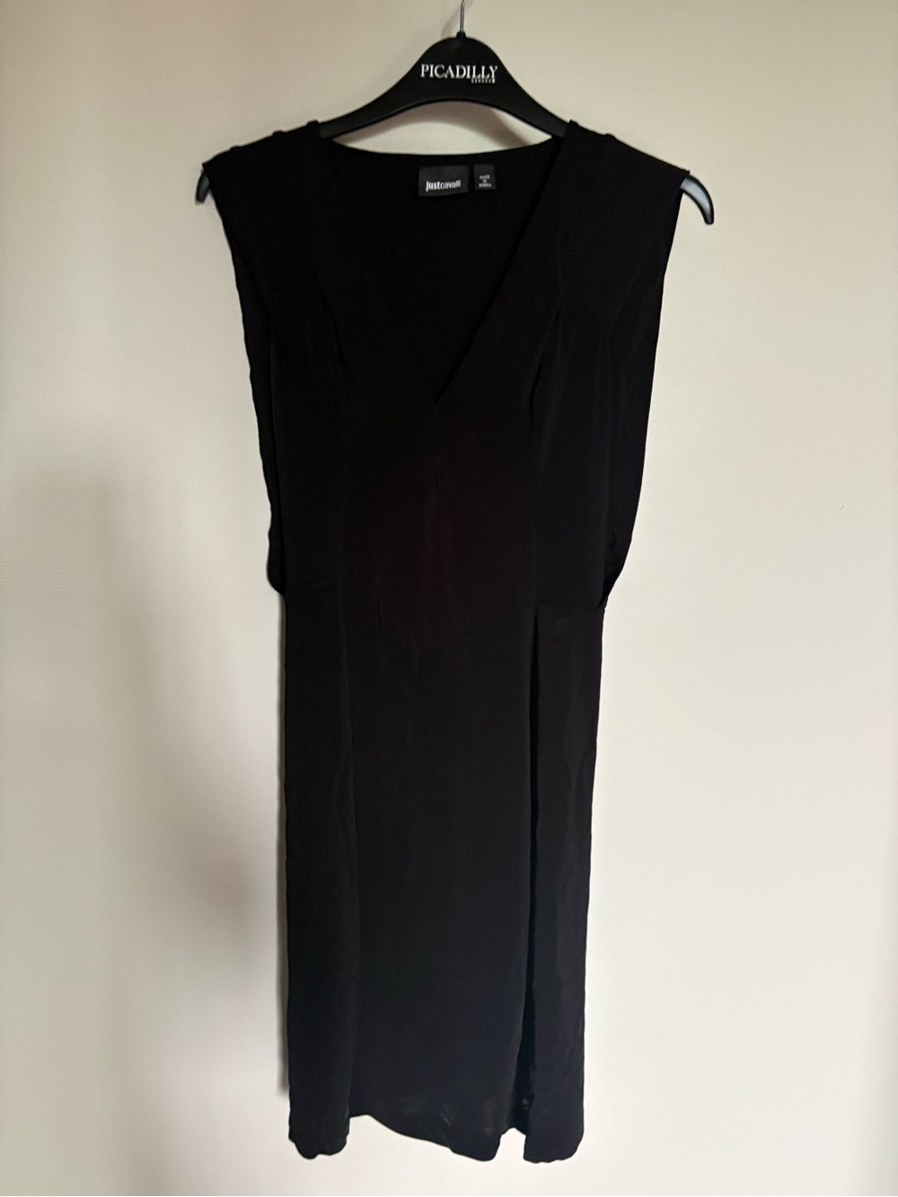 Just Cavalli Black Sleeveless V-Neck Midi Dress